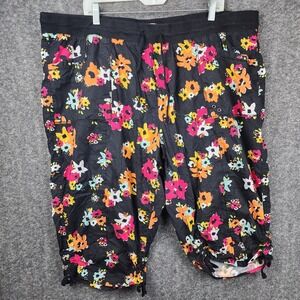 Dash Floral Cargo Shorts Womens‎ 2X Black Multi Drawstring Ruched Hem Capris